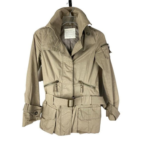 No Brand Jackets & Blazers - Utility Woman’s Field Jacket Size XS Tan Zipper Pockets Belt Wire Collar